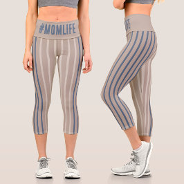 Momlife beige blau und weiß capri leggings