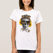 Momlife Funny Mom Skull with Leopard Spots Bow