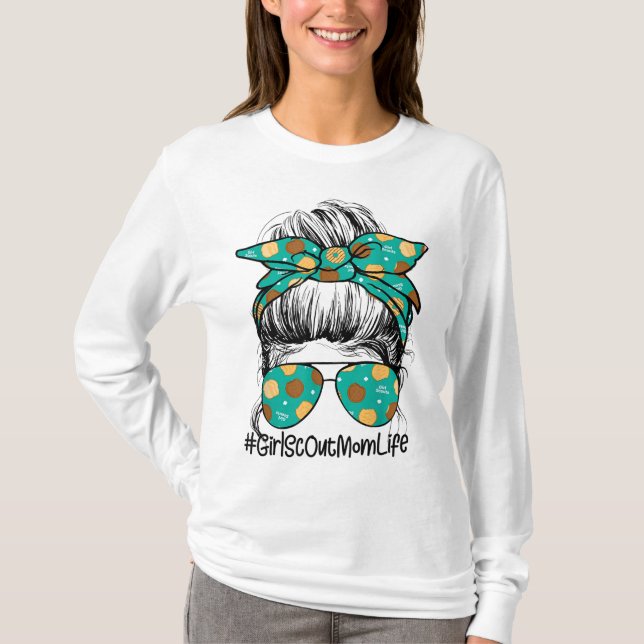 Momlife Messy Bun Scout for Girls Cookie Mama T-Shirt (Vorderseite)