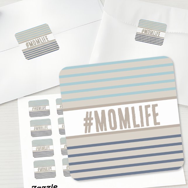 Momlife türkis blau und beige quadratischer aufkleber (stickers for mom)