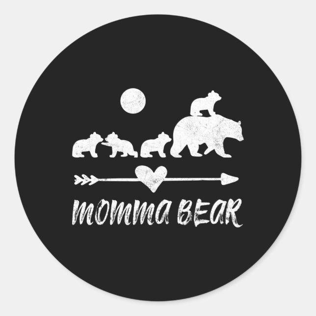 Momma Bear mit vier Bärenjungen Runder Aufkleber (Vorderseite)