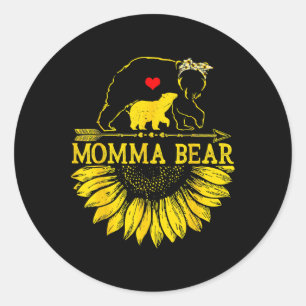 Momma Bear Mütter Day Sonnenblumen Familie Runder Aufkleber