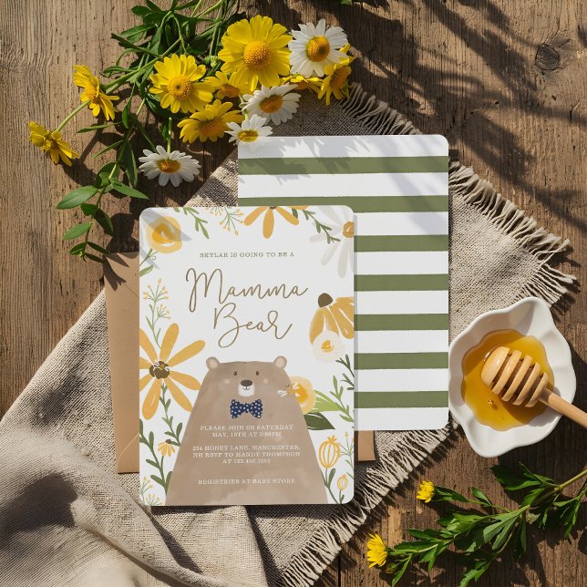 Momma Bear & Sweet Honey Bee Baby Boy Dusche Einladung (Momma Bear & Sweet Honey Bee Baby Boy Shower Invitation)
