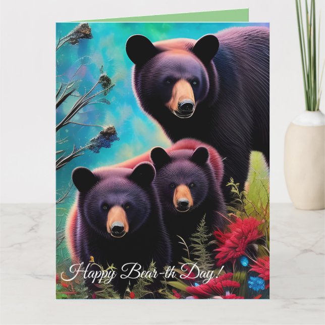 Momma Bear und Cubs Geburtstagskarte Karte (Vorderseite)