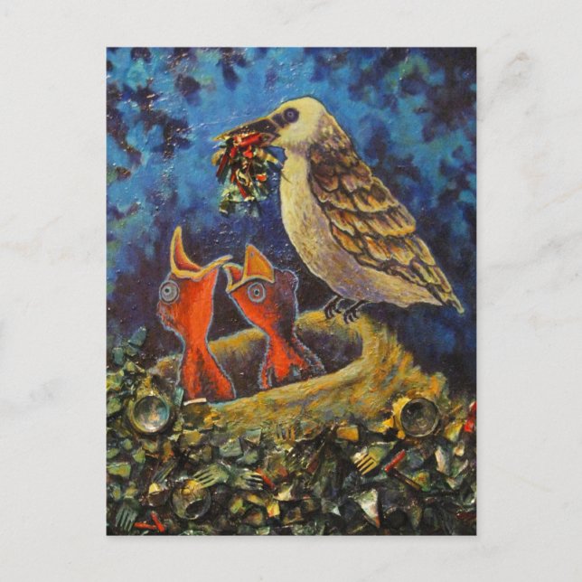 Momma Bird, Gerecycelt Art Postcard Postkarte (Vorderseite)