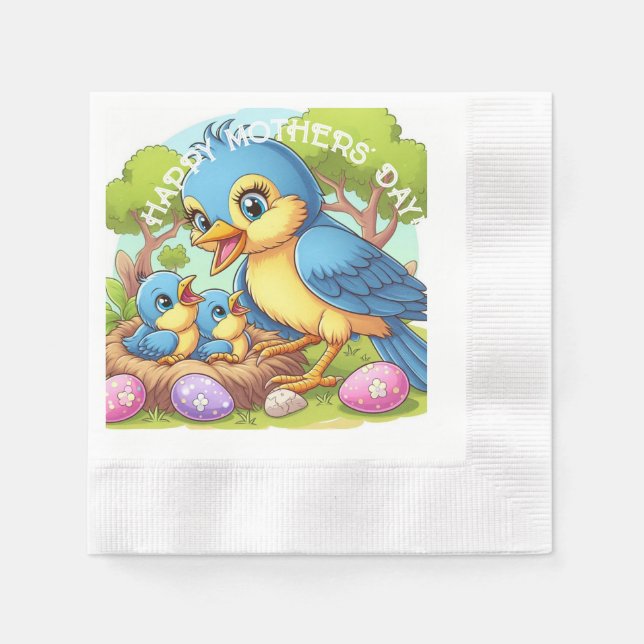Momma Bird mit Nest-Säuglingen Serviette (Vorderseite)