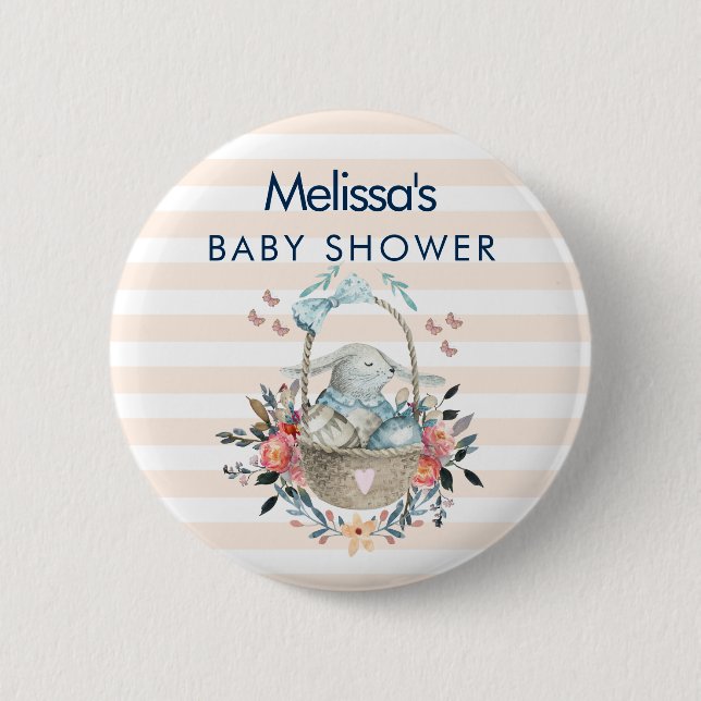 Momma Bunny in Basket & Hübsch Florals Baby Dusche Button (Vorderseite)