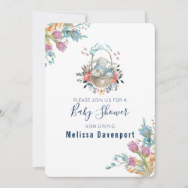 Momma Bunny in Basket & Tulip Florals Baby Dusche Einladung