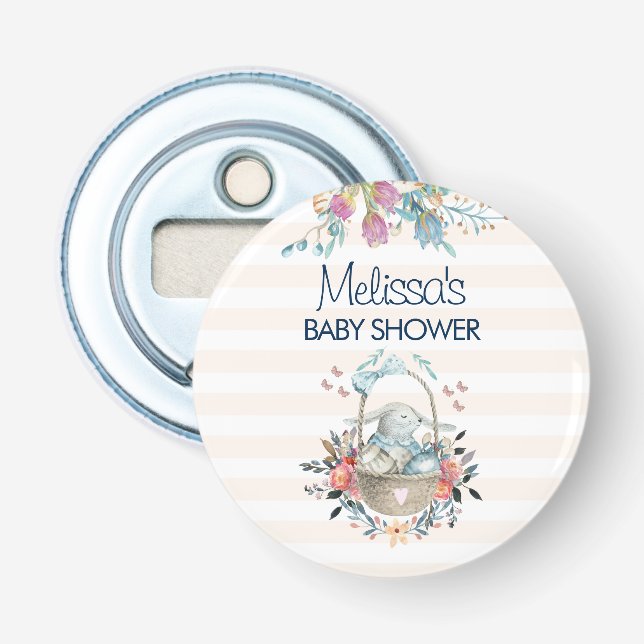 Momma Bunny in Basket & Tulip Florals Baby Dusche Flaschenöffner (Vorderseite)