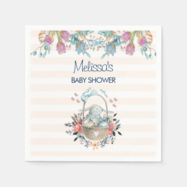 Momma Bunny in Basket & Tulip Florals Baby Dusche Serviette (Vorderseite)