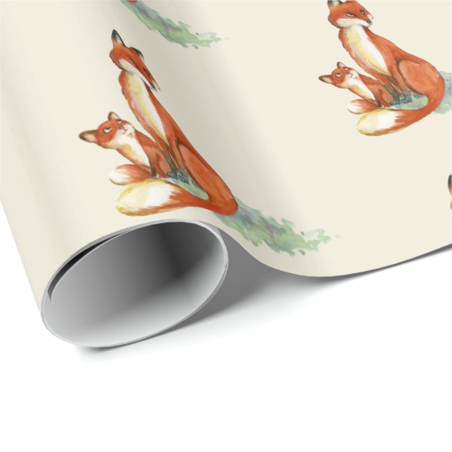 Momma Fox und Baby Watercolor Illustration Geschenkpapier (Rolleneckpunkt)
