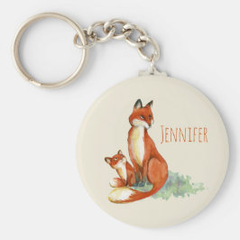 Momma Fox und Baby Watercolor Illustration Schlüsselanhänger