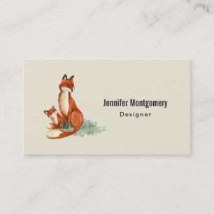 Momma Fox und Baby Watercolor Illustration Telefonnummerkarte