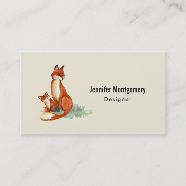 Momma Fox und Baby Watercolor Illustration Telefonnummerkarte (Vorderseite)