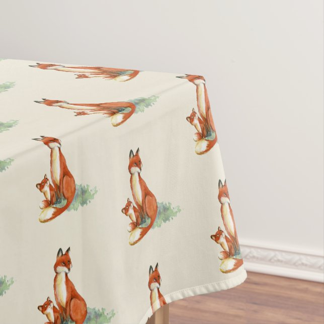 Momma Fox und Baby Watercolor Muster Tischdecke (Beispiel)