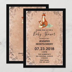 Momma Fuchs und Baby Wasserfarben-Baby-Party Einladung