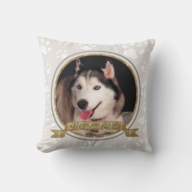 Momma Girl Dog Memorial Paw Prints Kissen (Vorderseite)