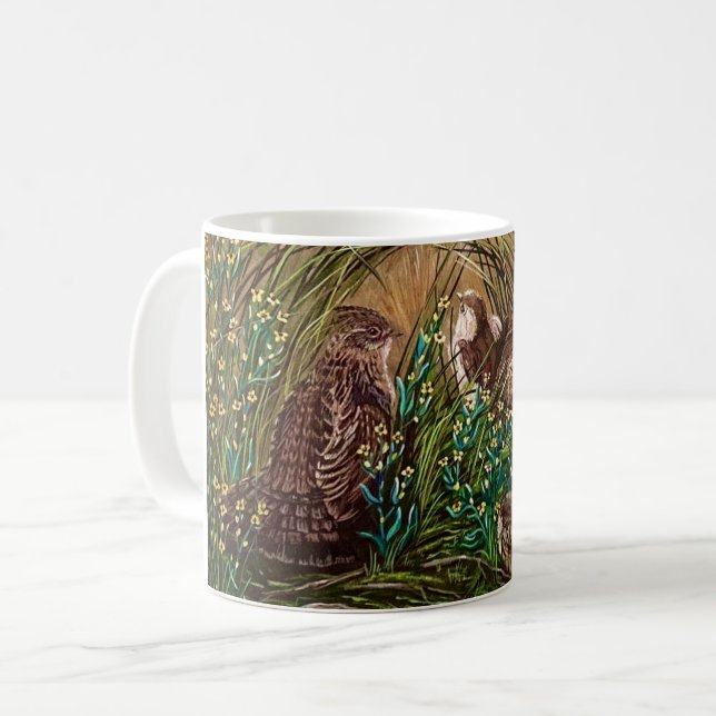 Momma Grouse und Babies Kaffeetasse (Vorderseite Links)