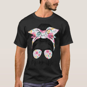 Momma Life Messy Hair Bun Floral Frauen Mutter's D T-Shirt