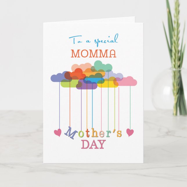 Momma Niedlich Mother's Day Rainbow Clouds and Hea Karte (Vorderseite)