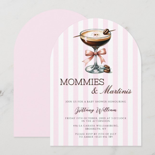 Mommies & Martinis Espresso Arch Girl Babydusche Einladung (Vorne/Hinten)
