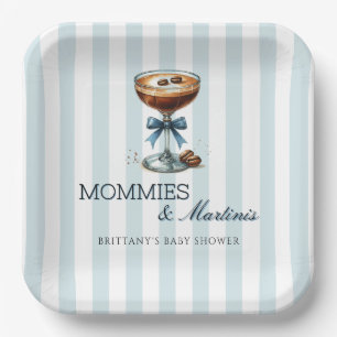 Mommies und Martinis Blue Bow Boy Baby Shower Pappteller