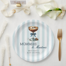 Mommies und Martinis Blue Bow Boy Baby Shower Pappteller
