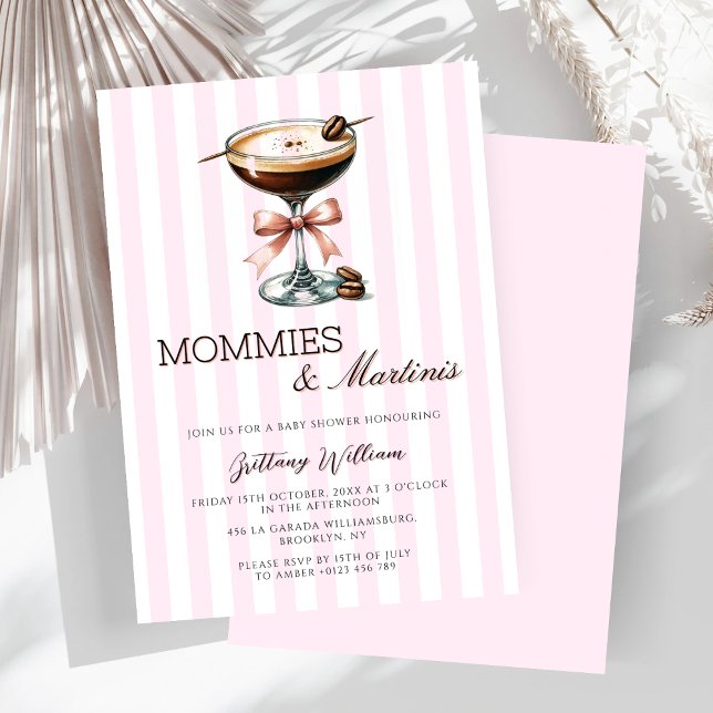 Mommies und Martinis Espresso Pink Bow Girl Einladung (Von Creator hochgeladen)