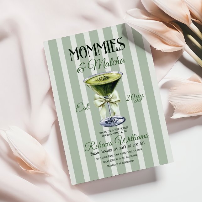 Mommies und Matcha Olive Green Bow Baby Shower Einladung (Von Creator hochgeladen)