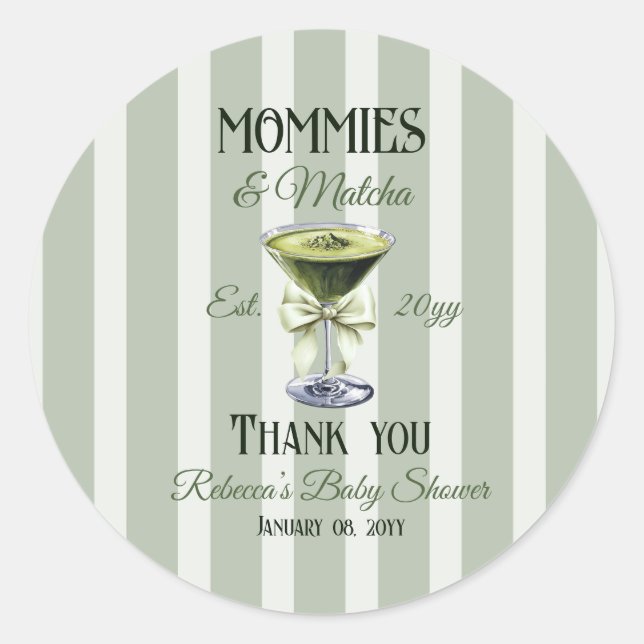 Mommies und Matcha Olive Green Bow Baby Shower Runder Aufkleber (Vorderseite)