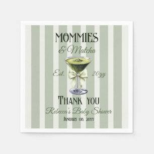 Mommies und Matcha Olive Green Bow Baby Shower Serviette