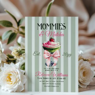 Mommies und Matcha Strawberry Pink Bow Baby Shower Einladung