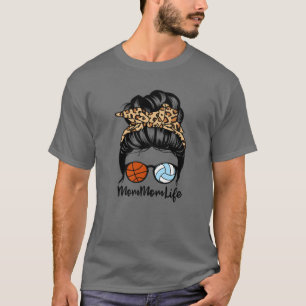 Mommom Life Messy Bun Hair Funny Volleyball Basket T-Shirt
