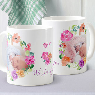 Mommy 2 Foto in Watercolor, Blumenkranz Kaffeetasse