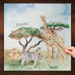 Mommy and Baby African Animals<br><div class="desc">Mit diesem hübschen Puzzle für afrikanische Tiere in Aquarellfarbe fügen Sie Ihrem Spiel ein bezauberndes Safari-Thema hinzu. Puzzle hat Mama- und Babygiraffen, Zebras und Löwen auf afrikanischem Savannen-Hintergrund. Es gibt auch einen Platz für einen Vornamen (der nach Ihren Vorlieben entfernt werden kann). Macht einen niedlichen personalisierten Geburtstag, Weihnachten oder ein...</div>