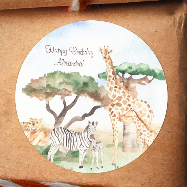 Mommy and Baby African Animals Birthday Runder Aufkleber (Von Creator hochgeladen)