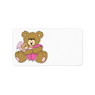 Mommy and Baby Girl Bear Adressaufkleber
