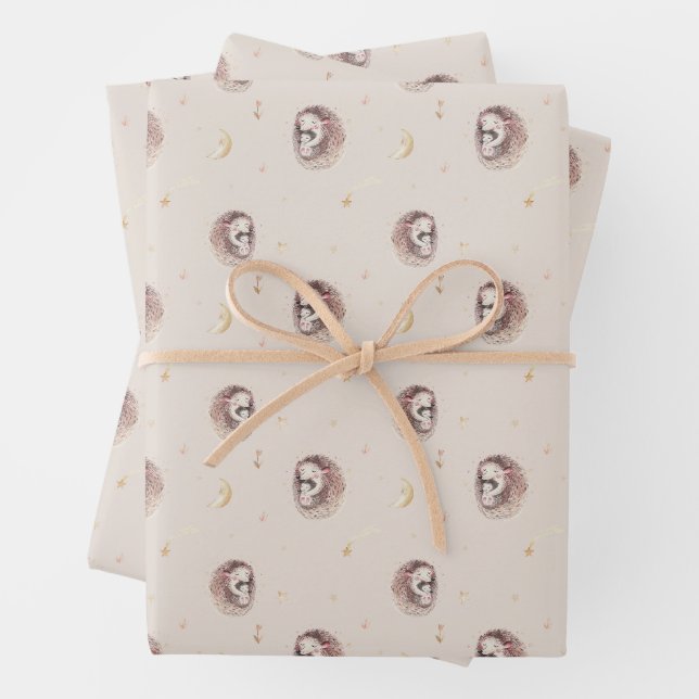 Mommy and Baby Igel Pattern Woodland Geschenkpapier Set (Beispiel)