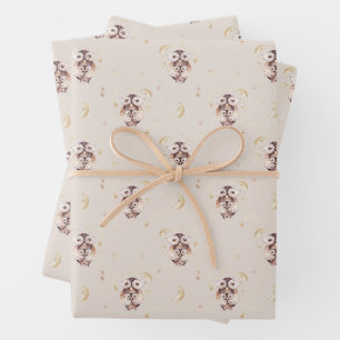 Mommy and Baby Owl Pattern Woodland Babydusche Geschenkpapier Set