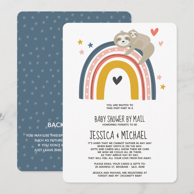 Mommy and Baby Sloth Rainbow | Kinderdusche per Po Einladung (Vorne/Hinten)