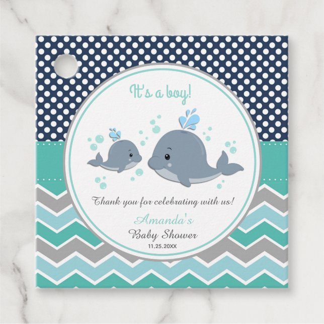 Mommy and Baby Whale Baby Dusche Danke, Geschenk Geschenkanhänger (Vorderseite)