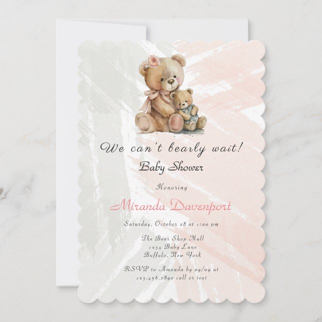 Mommy and Me Teddy Bear Baby Shower Einladung (Vorderseite)