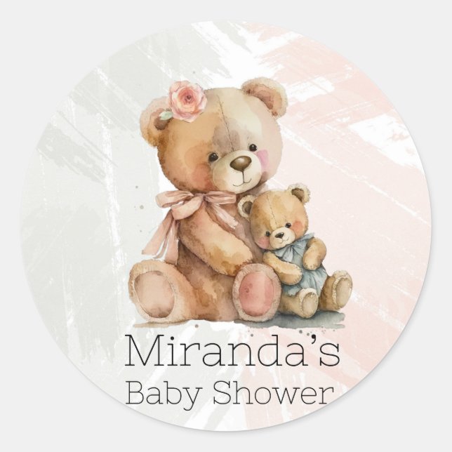 Mommy and Me Teddy Bear Baby Shower Runder Aufkleber (Vorderseite)