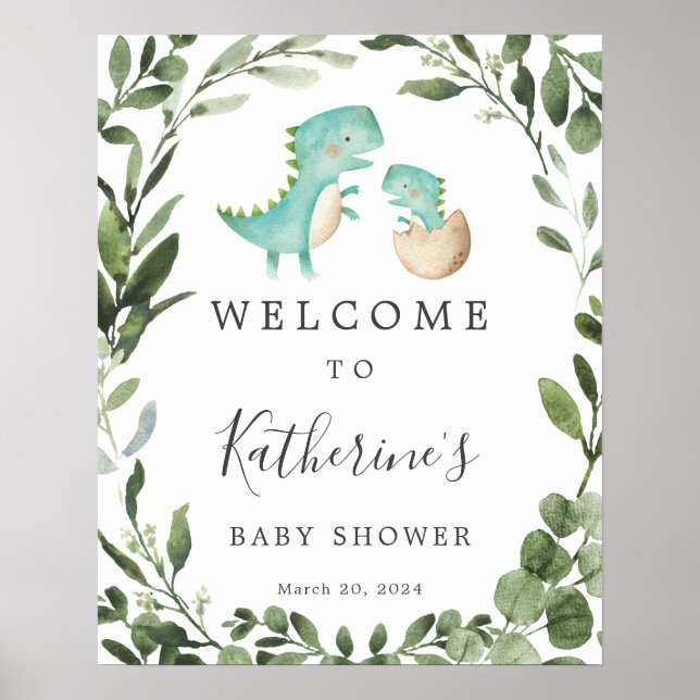 Mommy Baby Dinosaur Baby shower Affiche de bienven (Devant)