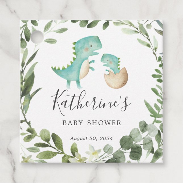 Mommy Baby Dinosaur Baby Shower Tag Geschenkanhänger (Vorderseite)