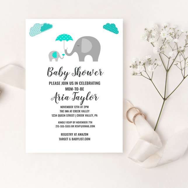 Mommy Baby Elephant mit Clouds Baby Dusche Einladung (Von Creator hochgeladen)