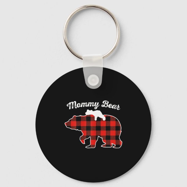 Mommy Bear Flannel Red Plaid Pajama Family Matchin Schlüsselanhänger (Vorderseite)
