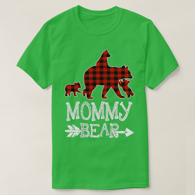 Mommy Bear Three Cubs Red Kariert Mama Christmas P T-Shirt (Design vorne)