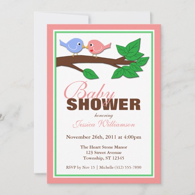 Mommy & Daddy Birds - Einladungen zur Babydusche (Vorderseite)