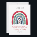 Mommy Daddy Christmas from Baby Card Feiertagskarte<br><div class="desc">Eine niedliche skurrile Weihnachtskarte für Mama und Papa aus dem Baby,  mit dem Weihnachtsmann und dem Weihnachtsregenbogen. Fügen Sie Ihrem Baby den Namen hinzu. Rot auf der Rückseite der Karte.</div>